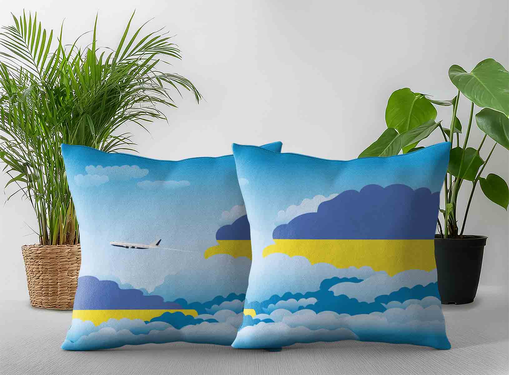 Ukraine World Airplane Day Clouds Square & Rectangle Pillow Cases | Aviation Sky Travel Decorative Throw Pillow Covers