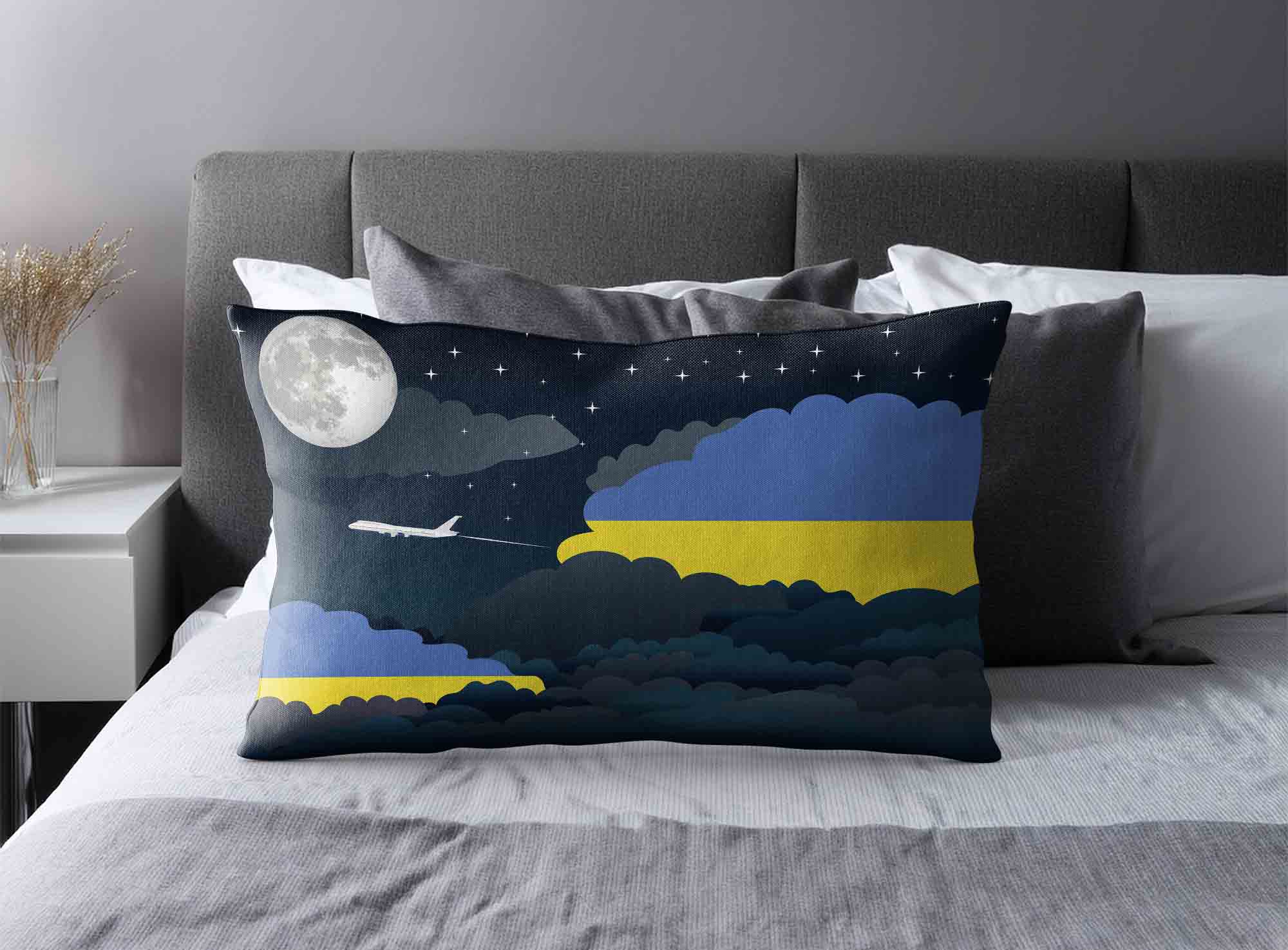 Ukraine World Airplane Night Clouds Square & Rectangle Pillow Cases | Aviation Night Sky Decorative Throw Pillow Covers image 2