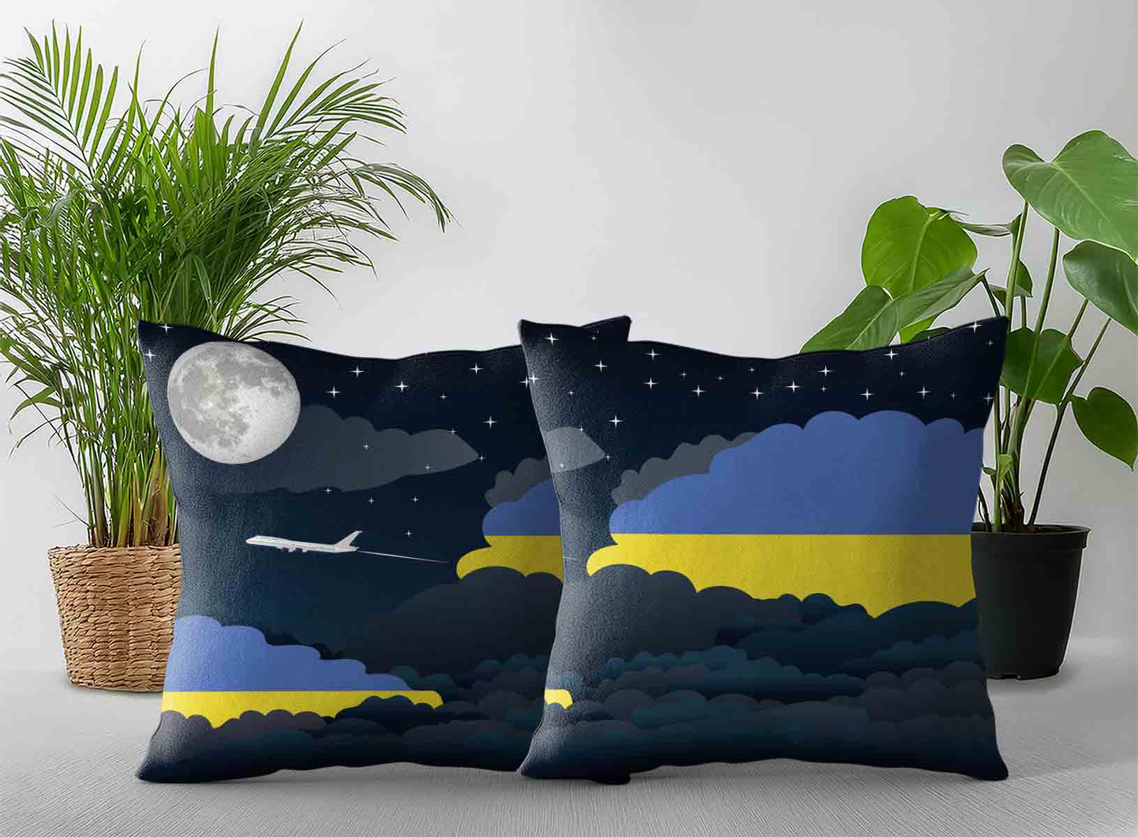 Ukraine World Airplane Night Clouds Square & Rectangle Pillow Cases | Aviation Night Sky Decorative Throw Pillow Covers
