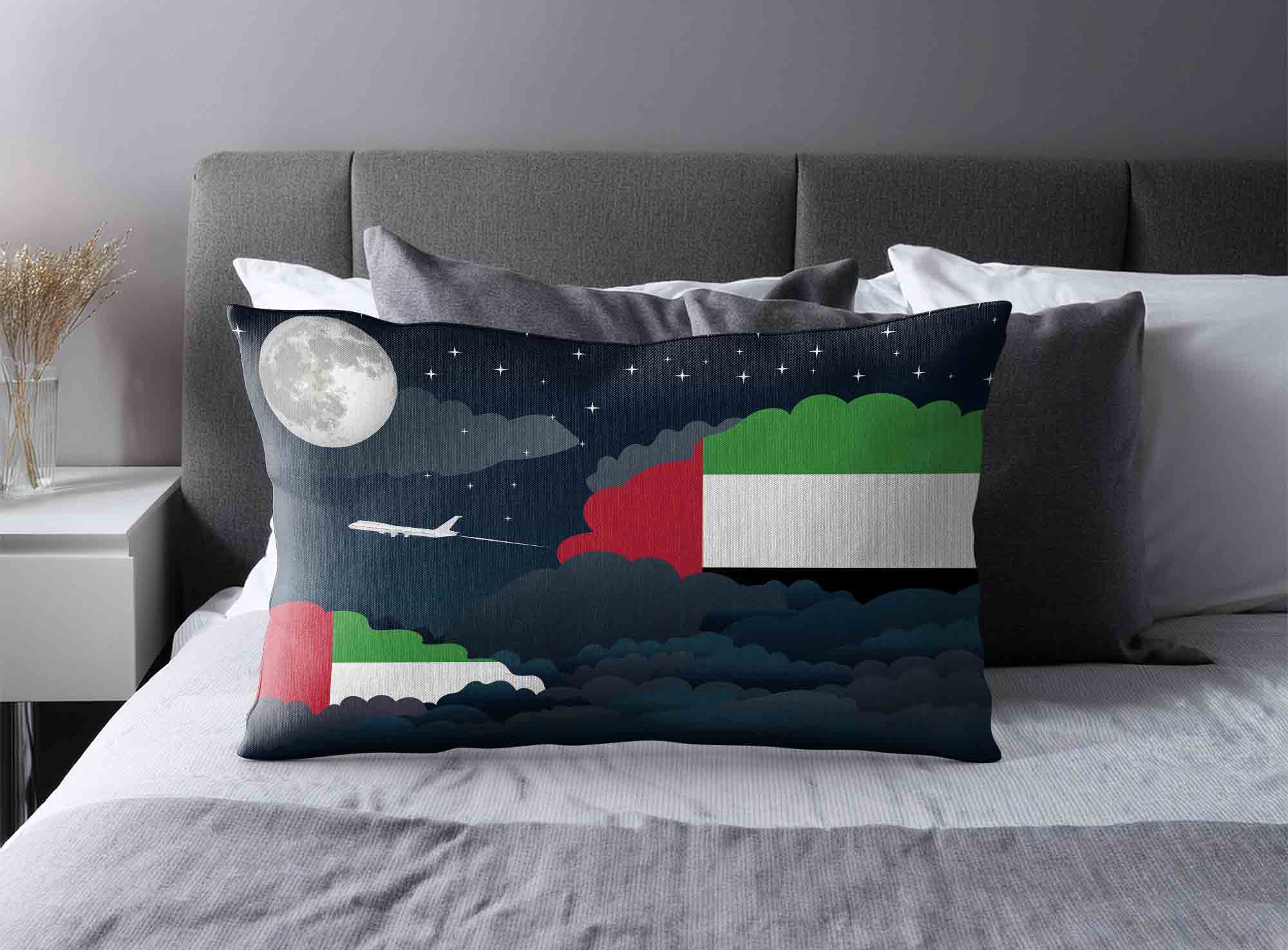 United Arab Emirates World Airplane Night Clouds Square & Rectangle Pillow Cases | Aviation Night Sky Decorative Throw Pillow Covers image 2