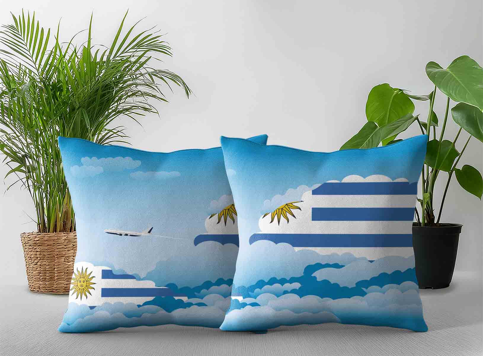 Uruguay World Airplane Day Clouds Square & Rectangle Pillow Cases | Aviation Sky Travel Decorative Throw Pillow Covers