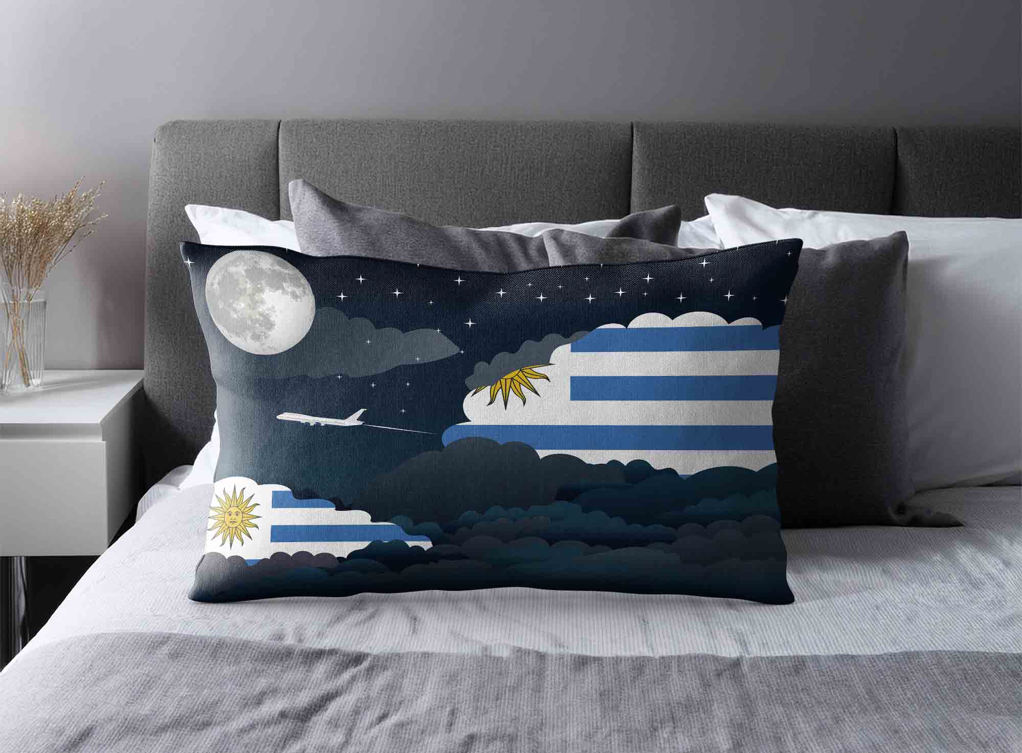 Uruguay World Airplane Night Clouds Square & Rectangle Pillow Cases | Aviation Night Sky Decorative Throw Pillow Covers image 2