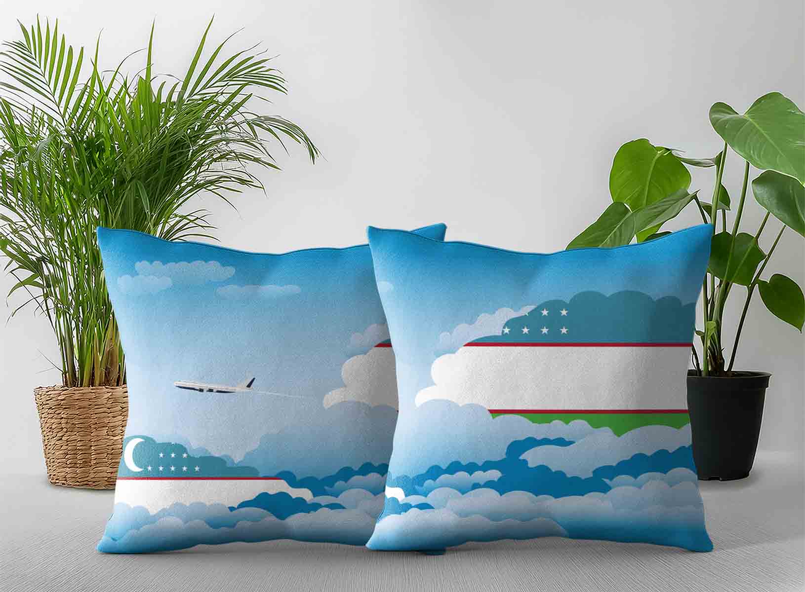 Uzbekistan World Airplane Day Clouds Square & Rectangle Pillow Cases | Aviation Sky Travel Decorative Throw Pillow Covers