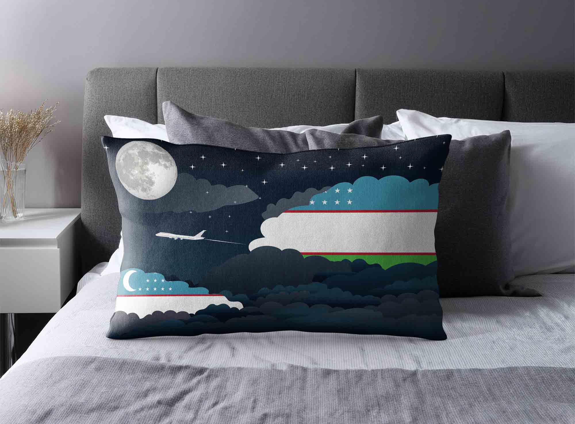 Uzbekistan World Airplane Night Clouds Square & Rectangle Pillow Cases | Aviation Night Sky Decorative Throw Pillow Covers image 2