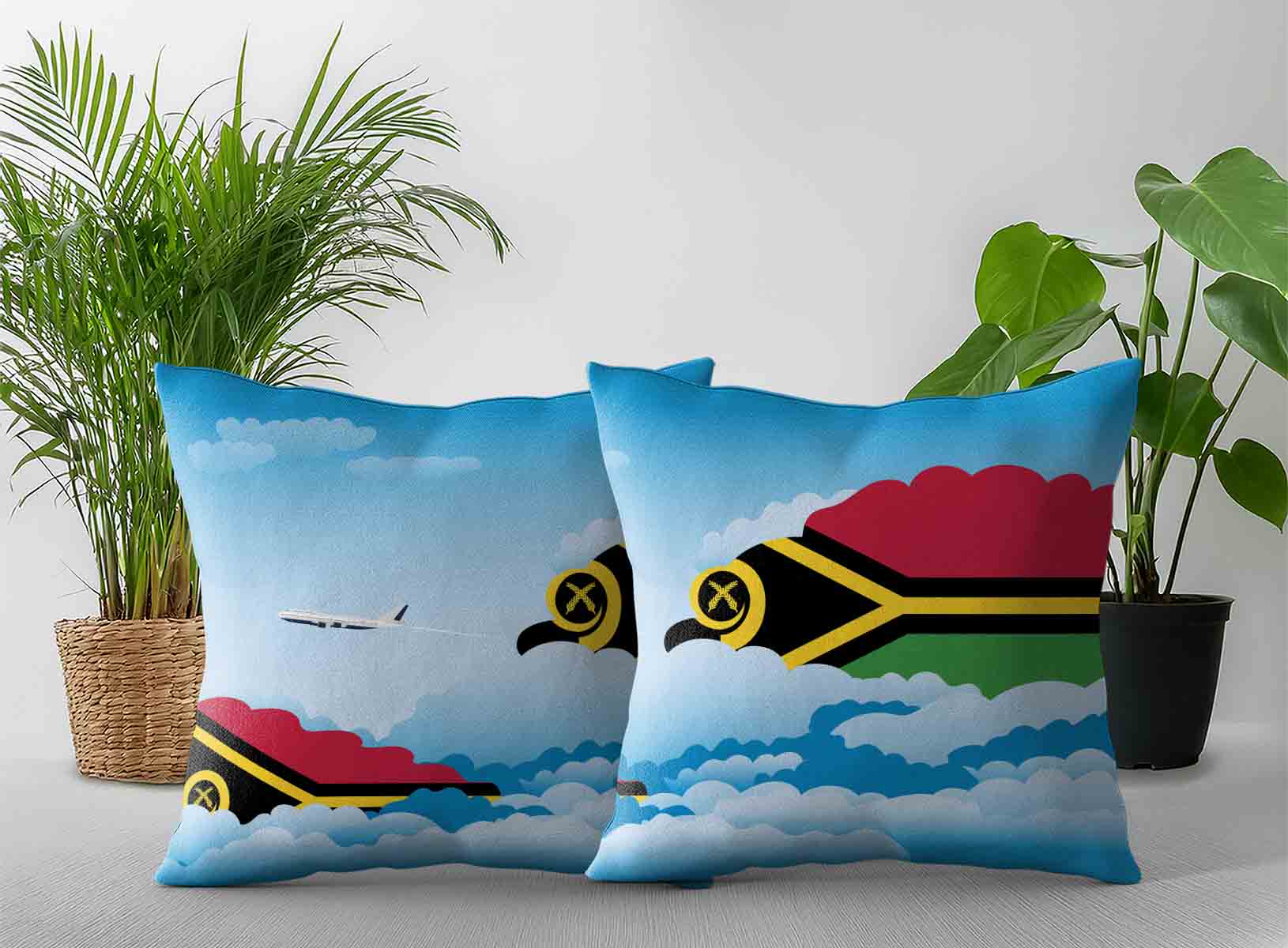 Vanuatu World Airplane Day Clouds Square & Rectangle Pillow Cases | Aviation Sky Travel Decorative Throw Pillow Covers