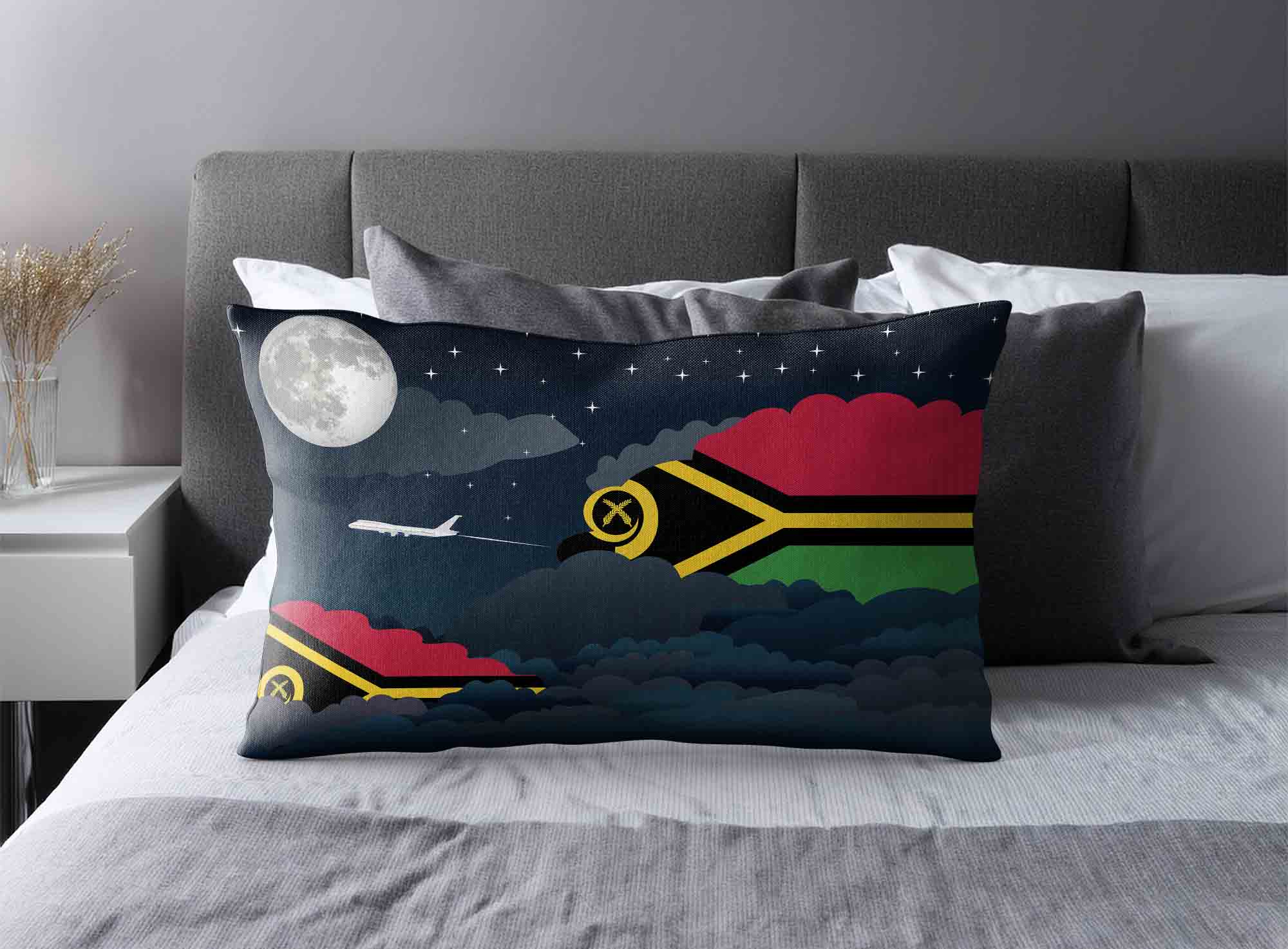 Vanuatu World Airplane Night Clouds Square & Rectangle Pillow Cases | Aviation Night Sky Decorative Throw Pillow Covers image 2