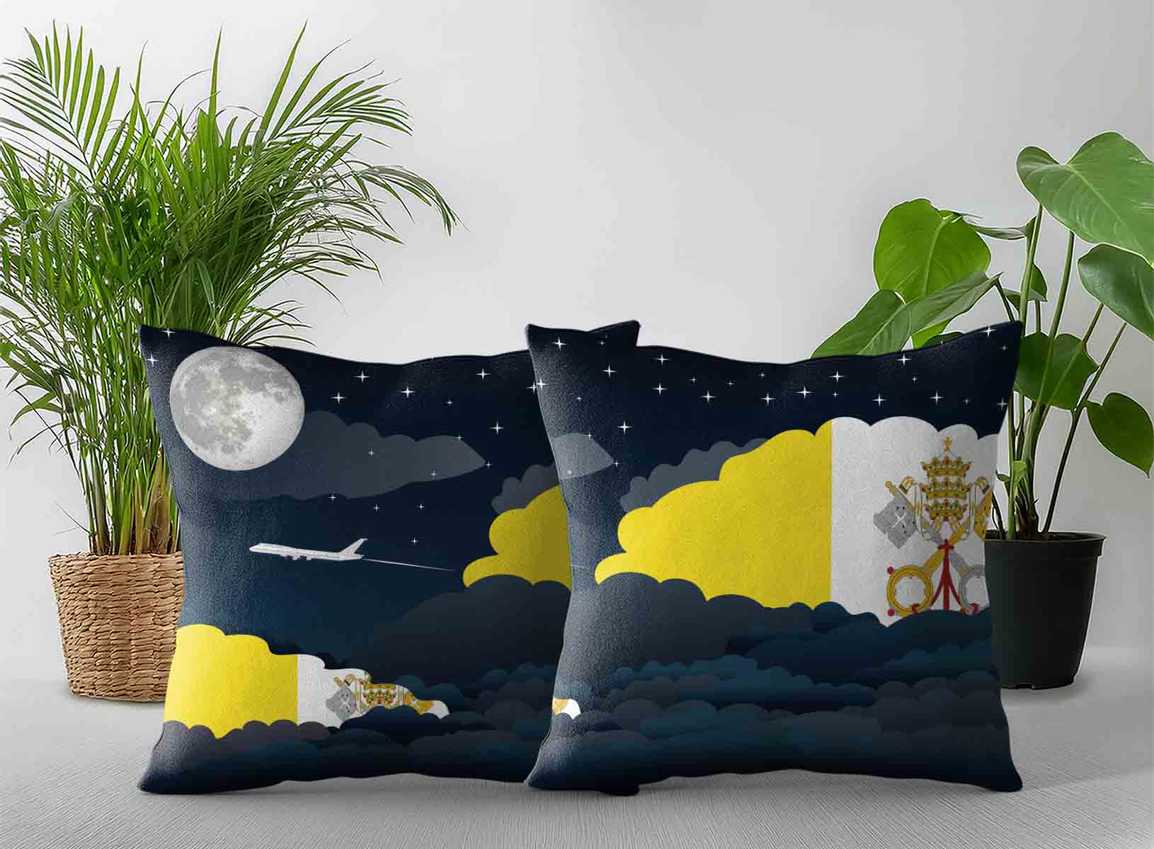 Vatican City Holy See World Airplane Night Clouds Square & Rectangle Pillow Cases | Aviation Night Sky Decorative Throw Pillow Covers