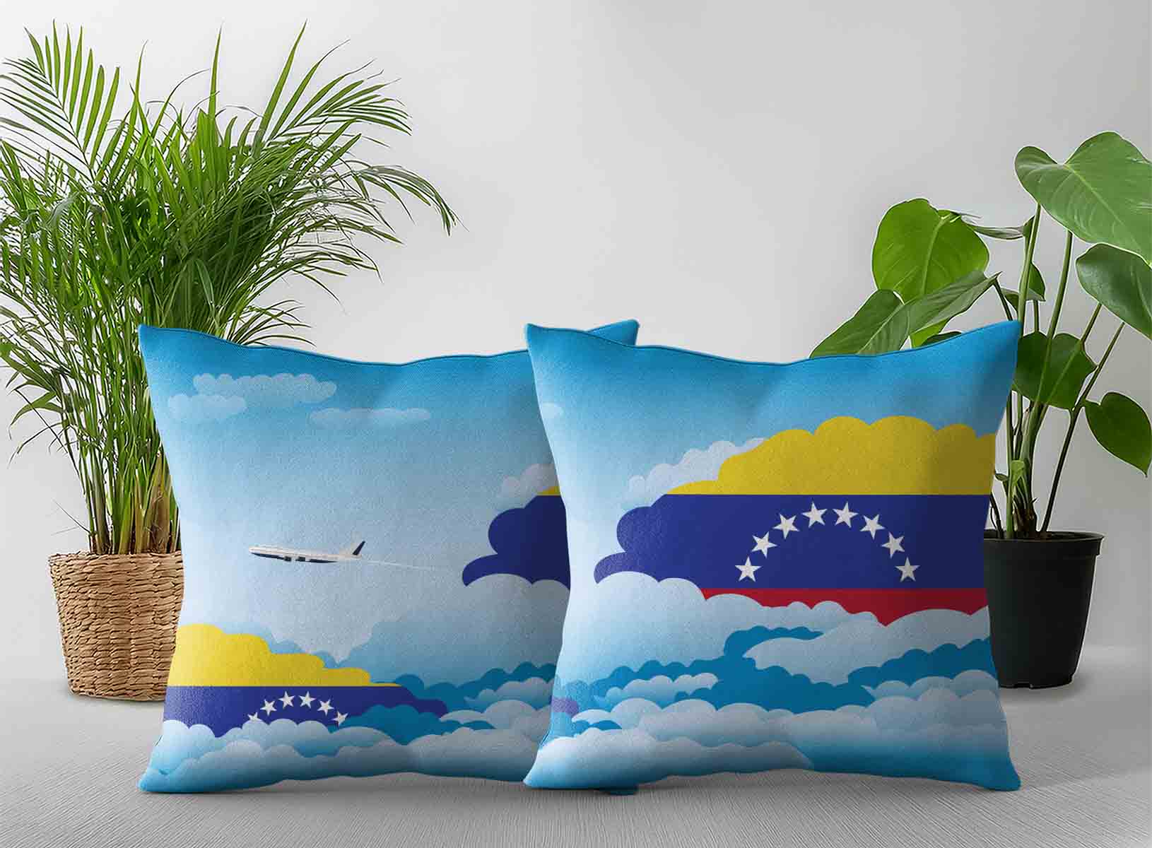 Venezuela World Airplane Day Clouds Square & Rectangle Pillow Cases | Aviation Sky Travel Decorative Throw Pillow Covers