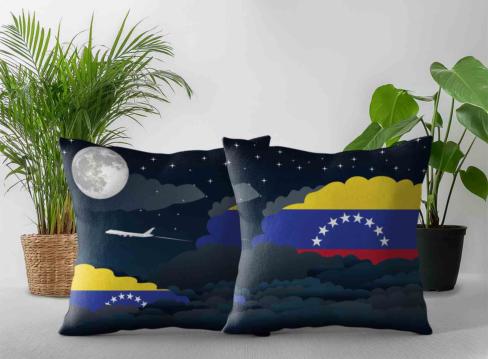Venezuela World Airplane Night Clouds Square & Rectangle Pillow Cases | Aviation Night Sky Decorative Throw Pillow Covers