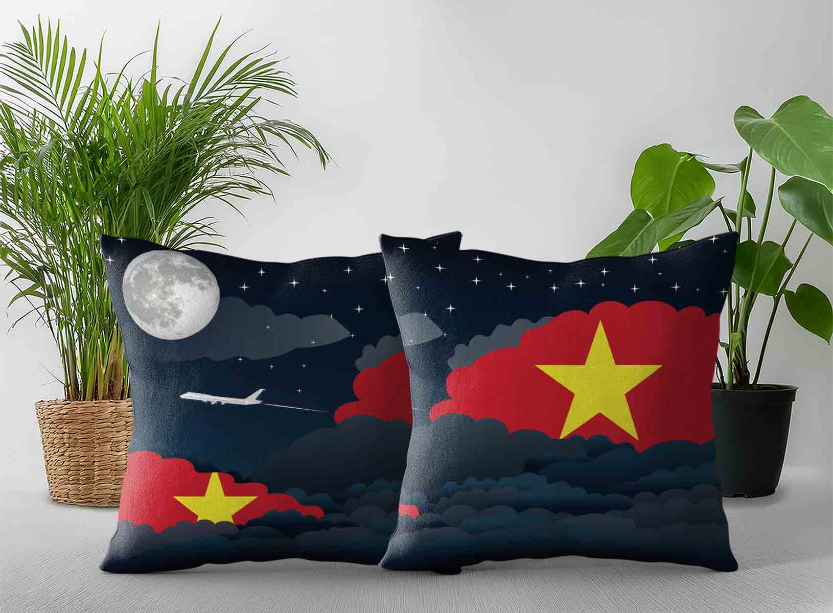 Vietnam World Airplane Night Clouds Square & Rectangle Pillow Cases | Aviation Night Sky Decorative Throw Pillow Covers