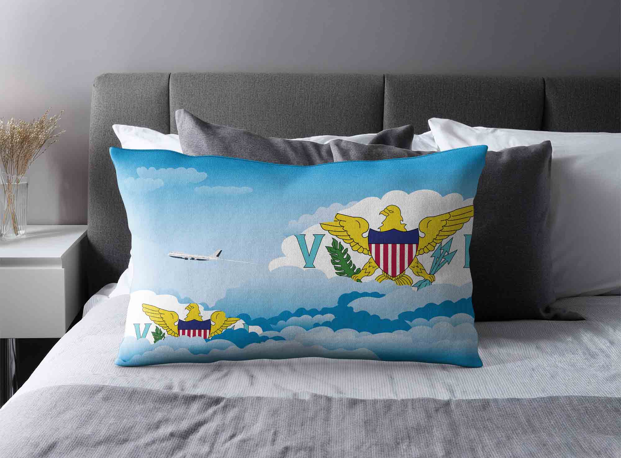 Virgin Islands US World Airplane Day Clouds Square & Rectangle Pillow Cases | Aviation Sky Travel Decorative Throw Pillow Covers image 2