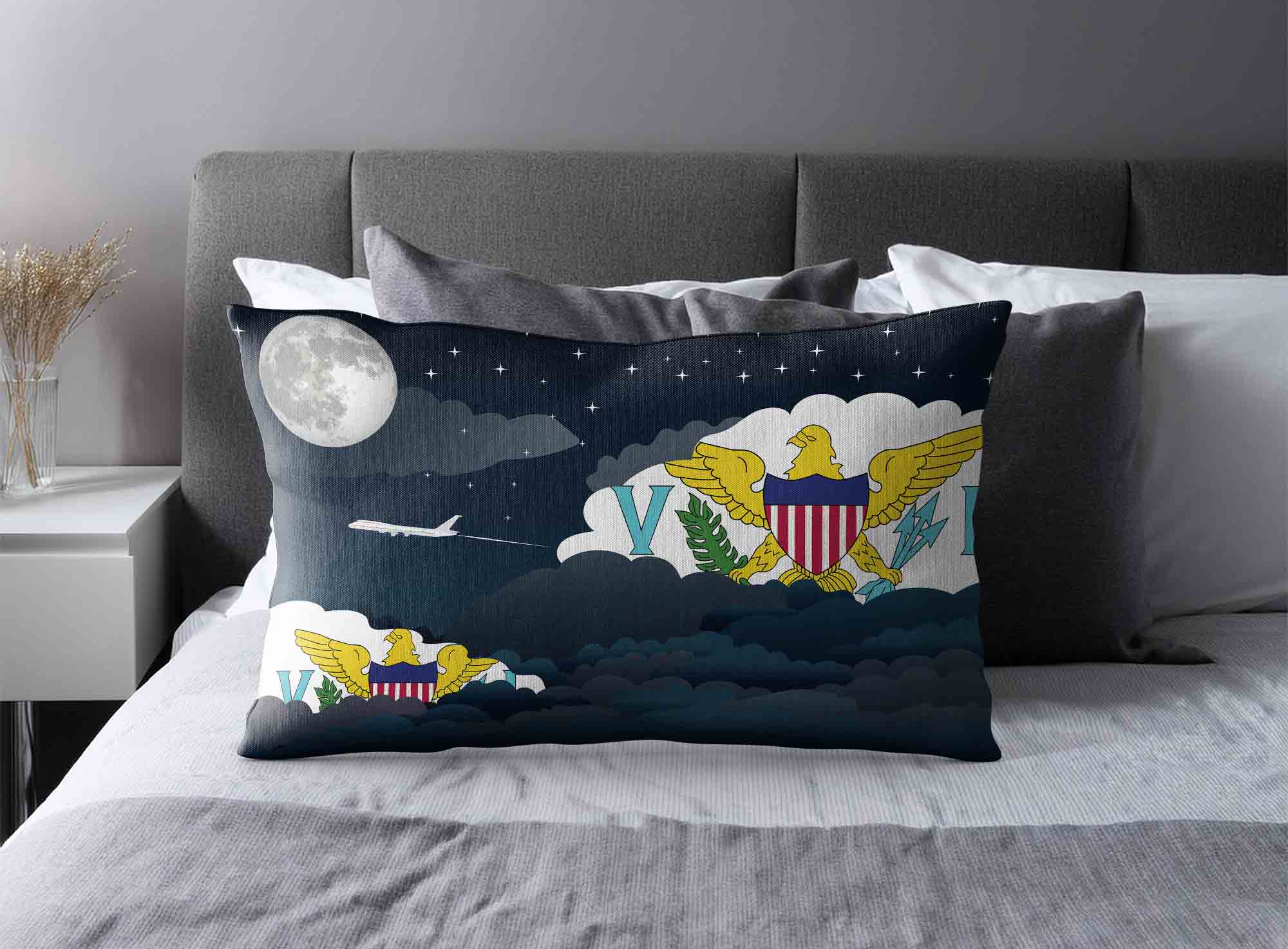 Virgin Islands US World Airplane Night Clouds Square & Rectangle Pillow Cases | Aviation Night Sky Decorative Throw Pillow Covers image 2