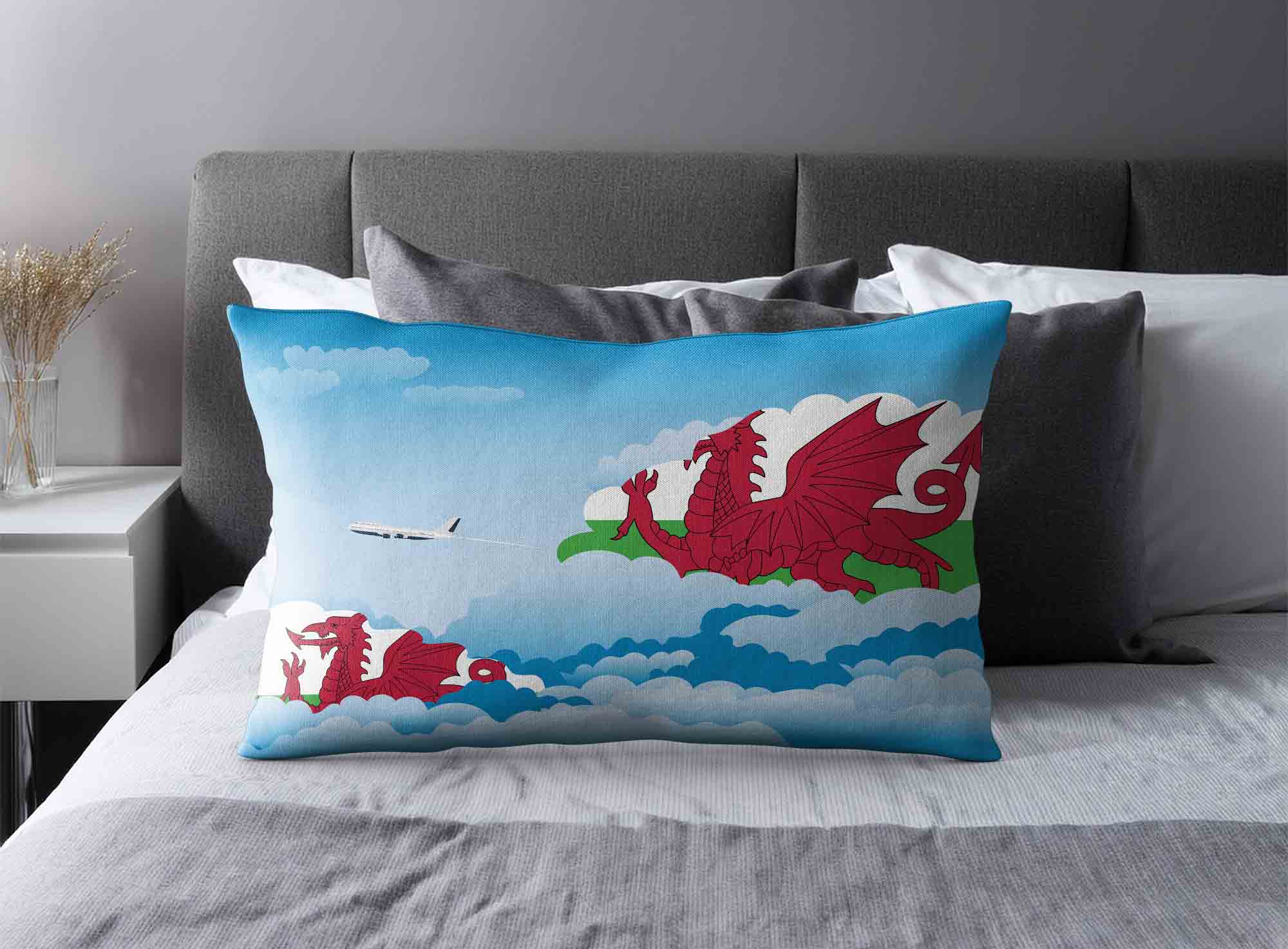 Wales World Airplane Day Clouds Square & Rectangle Pillow Cases | Aviation Sky Travel Decorative Throw Pillow Covers image 2