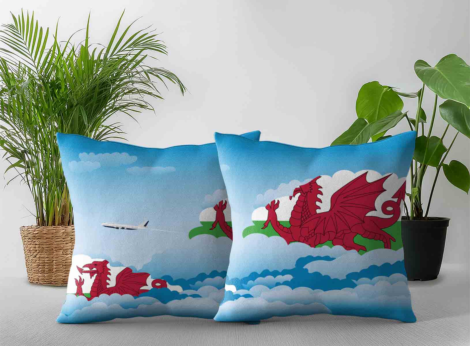 Wales World Airplane Day Clouds Square & Rectangle Pillow Cases | Aviation Sky Travel Decorative Throw Pillow Covers