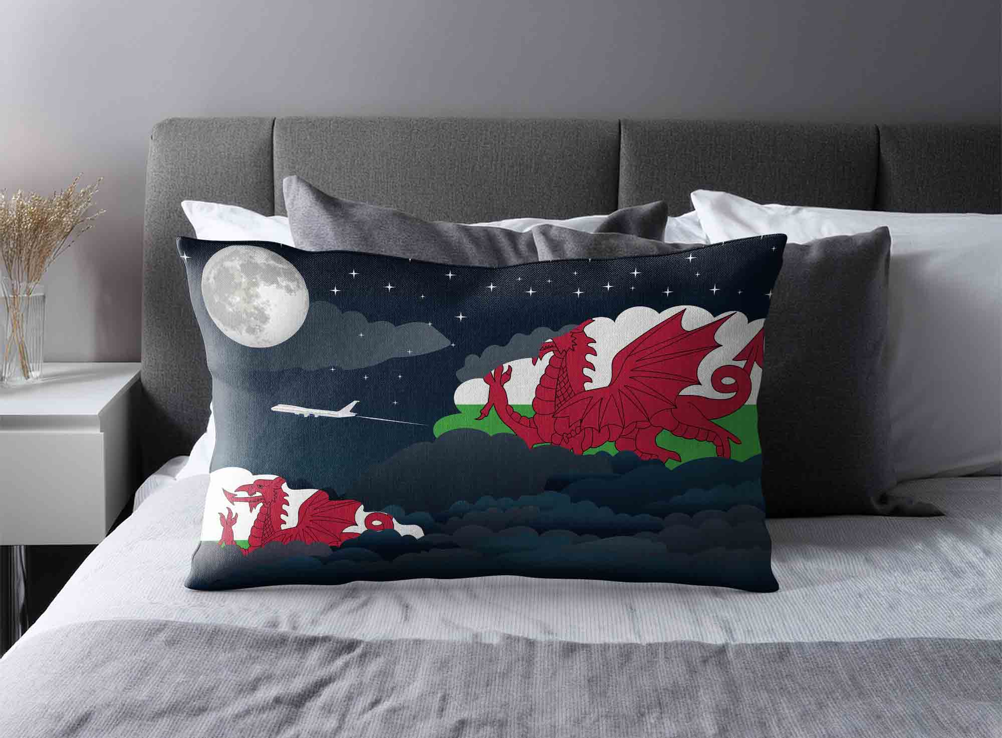 Wales World Airplane Night Clouds Square & Rectangle Pillow Cases | Aviation Night Sky Decorative Throw Pillow Covers image 2