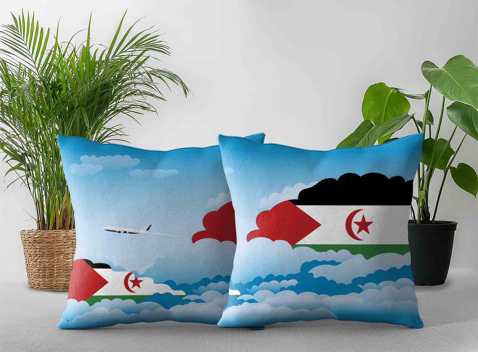 Western Sahara World Airplane Day Clouds Square & Rectangle Pillow Cases | Aviation Sky Travel Decorative Throw Pillow Covers