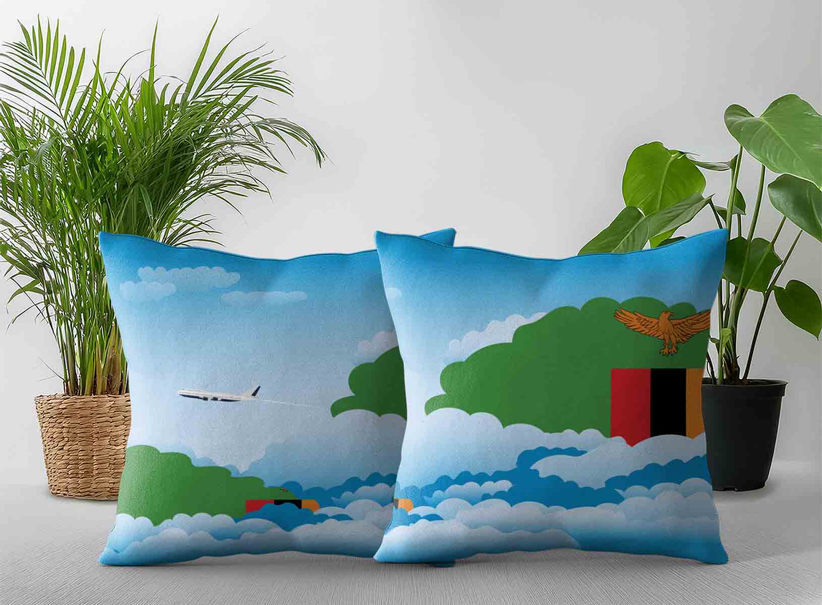 Zambia World Airplane Day Clouds Square & Rectangle Pillow Cases | Aviation Sky Travel Decorative Throw Pillow Covers