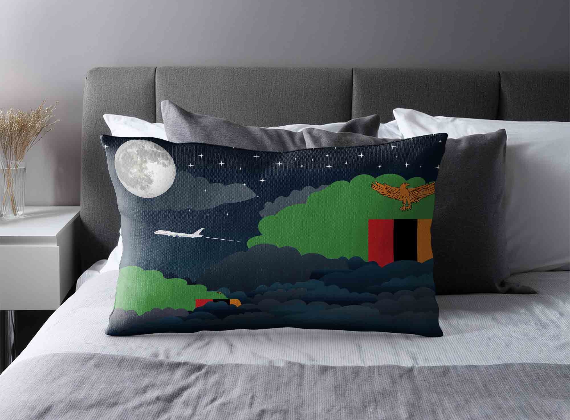 Zambia World Airplane Night Clouds Square & Rectangle Pillow Cases | Aviation Night Sky Decorative Throw Pillow Covers image 2