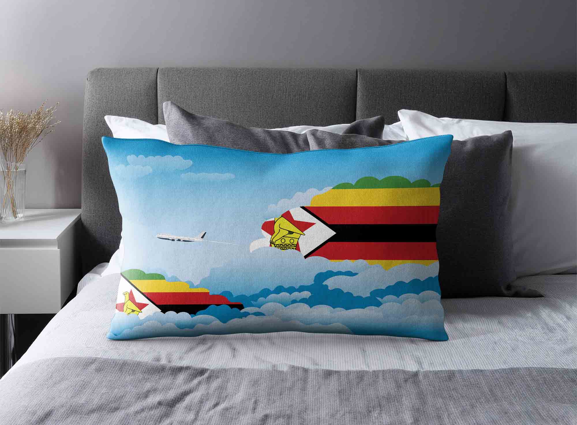 Zimbabwe World Airplane Day Clouds Square & Rectangle Pillow Cases | Aviation Sky Travel Decorative Throw Pillow Covers image 2