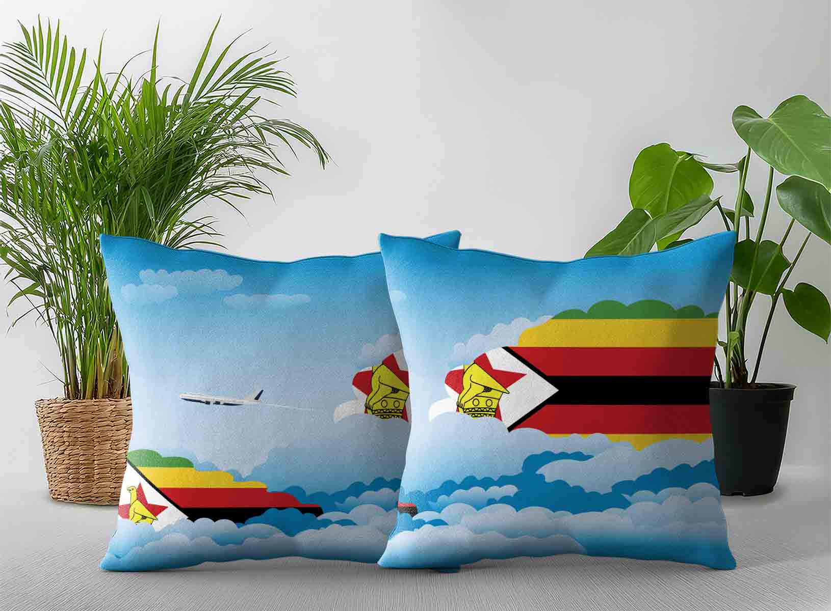 Zimbabwe World Airplane Day Clouds Square & Rectangle Pillow Cases | Aviation Sky Travel Decorative Throw Pillow Covers